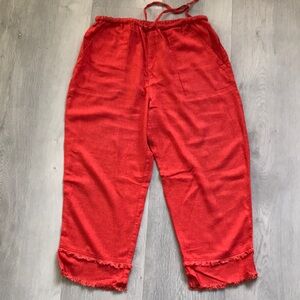 STONEBRIDGE RED LINEN WIDE LEG CROP DRAWSTRING PANT WOMENS 10